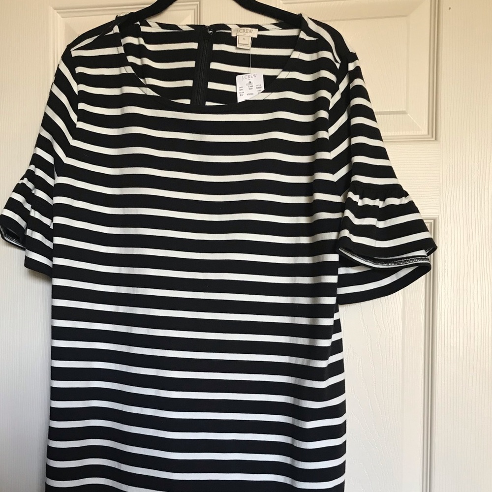 J Crew dress, black with white stripes